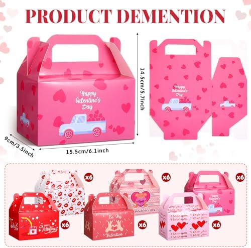 Zhanmai 36 Pack Valentines Treat Boxes with Handle Valentine Cookie Gable Container Heart Candy Goodie Box Cupcake Bakery Container Bulk for Exchange Party Favor Gift