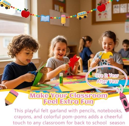 Croblissful Back to School Felt Garland Classroom Pom Pom Decorations