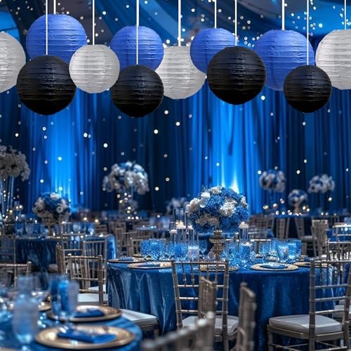 BEISHIDA Blue Black Silver Paper Lanterns 6/8/10/12 Inch Round Chinese Lamp