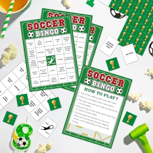 World Cup Bingo Game for 24 Unique Soccer Bingo Cards with 12 Markers & Calling Card, World Cup Party Supplies, Soccer Themed Birthday Party Games,Watch Party Favor