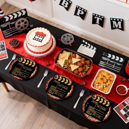 50Pcs Movie Night Plates and Napkins Party Supplies, Disposable Movie Theme Birthday Paper Plates Napkins Tableware Set for Film Action Lights Camera Popcorn Birthday Party Decorations (Movie Night)