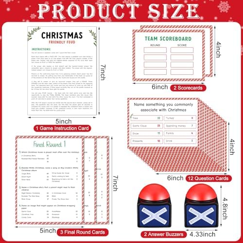 Syhood Christmas Friendly Feud Card Game with 2 Answer Buzzers