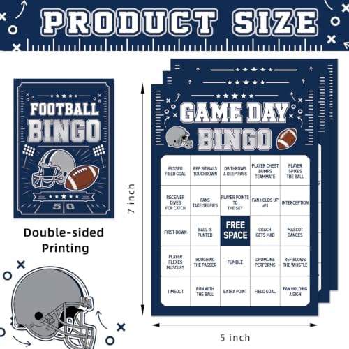 Football Bingo Game Cards - 24 Sheets, Blue