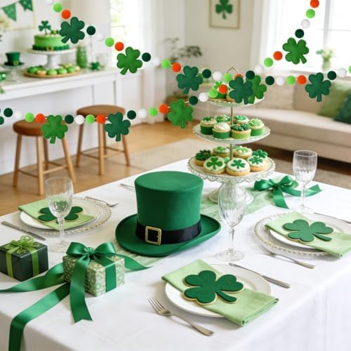 Jansun 8.2ft 3D St Patrick's Day Shamrock Felt Garland