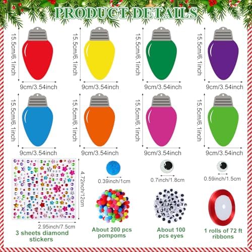 Funrous 48 Sets Christmas Crafts Bulk Colorful Lights Bulbs Paper Crafts