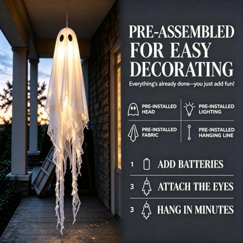 3 Packs Halloween Decorations Outdoor - Hanging Ghost Decor for Porch Yard