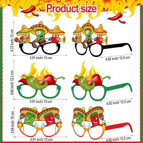 36 Pcs Chili Cook Off Party Decorations - Mexican Fiesta Photo Booth Props, Spicy Pepper Theme Glasses for BBQ Festival, Cinco de Mayo, Taco Night Decorations