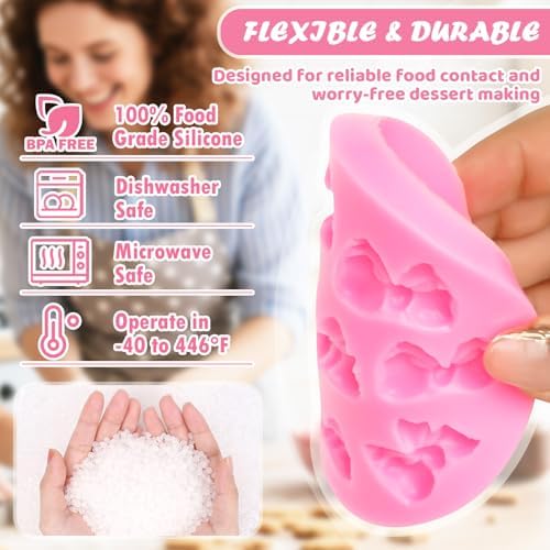 HKNMTT Mini Bow Silicone Molds for Candy Fondant Chocolate Clay Cake Sugar Cake Pop Decorating, 16 Cavities Cute Shapes DIY Cupcake Toppers Craft Birthday Moulds
