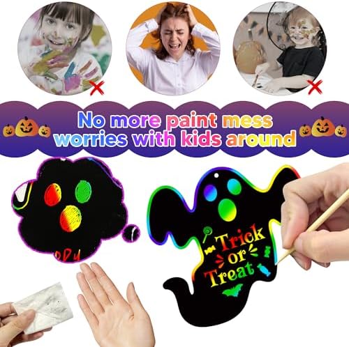 OHOME Halloween Party Favors - 48 PCS Magic Rainbow Scratch Paper Cards Set for Kids - Kids Halloween Games Crafts Treats Toys Gifts - Trick-or-Treat Activities Party Decorations Supplies