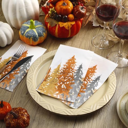 Seajan 200 Pcs Fall Tree Disposable Hand Towels Paper Guest Napkins