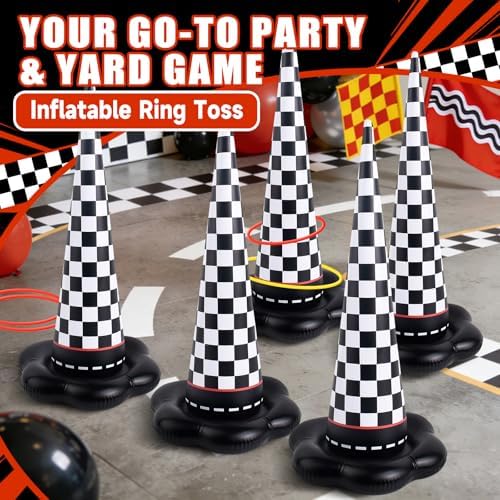 5 Pack Inflatable Race Car Ring Toss Game, Birthday Party Games for Kids