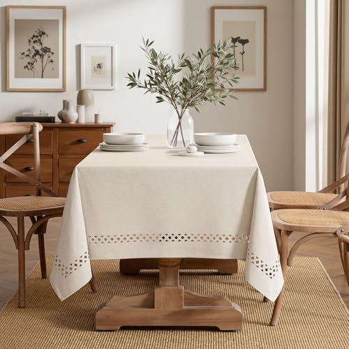 MIULEE Beige Rectangle Tablecloth with Decorative Cutouts 60x104 inch