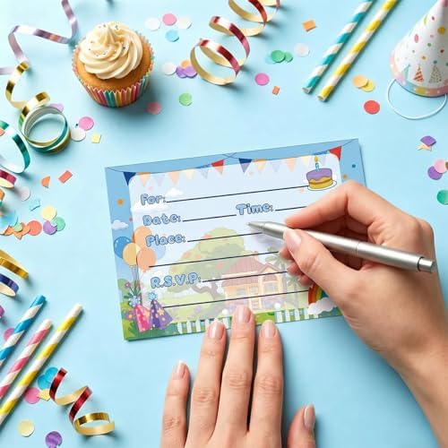 12Pcs Cute Cartoon Dog Birthday Invitations Set with Envelopes & Stickers, Puppy Paw Theme Invitation Cards for Birthday Decorations Party favors Supplies