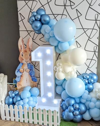Blue White Balloons Arch Kit, 124pcs Blue and White Confetti Balloons