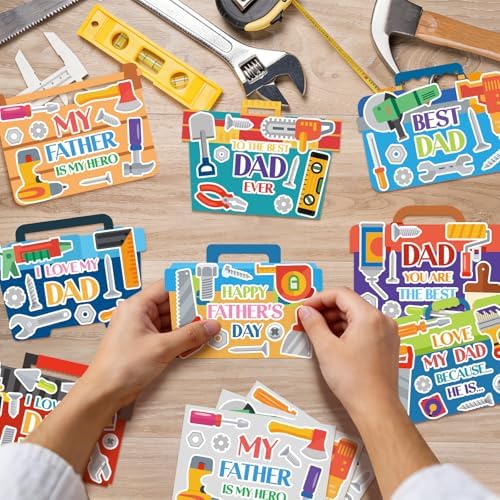 24Pcs Father's Day Card Crafts for Kids, DIY Cardboard Tool Box Cards Making Kit, Make Your Own Tool Box Greeting Cards for Father's Day Dad Birthday Dad Cards Classroom Activities Home Supply