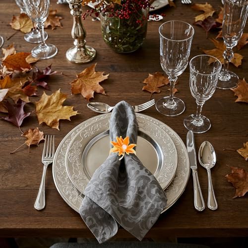 Whaline Fall Leaves Napkin Rings Set of 6 Thanksgiving Party Maple Leaves Napkin Holders Metal Napkins Buckle for Autumn Thanksgiving Harvest Dinner Party Table Setting Decor