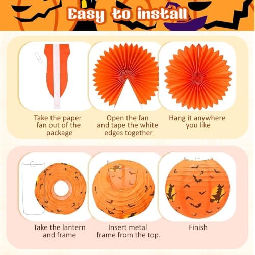 Halloween Party Decorations, Hanging Spider Bat Paper Lanterns Honeycomb Decorations for Home Haunted House Classroom Birthday Party Supplies Props (Orange & Black)