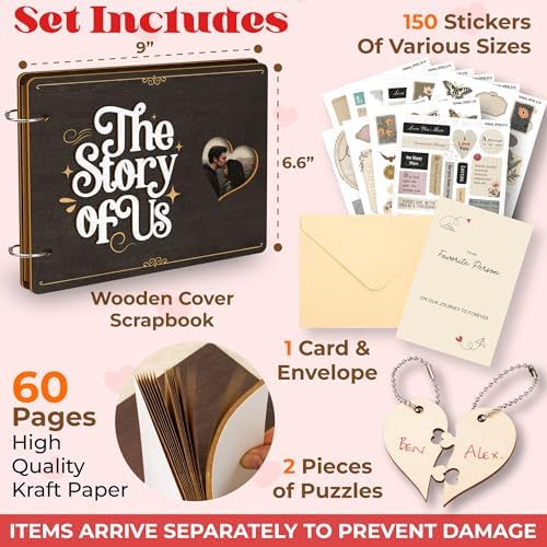 STOFINITY The Story of Us Scrapbook, Wood Cover Photo Album for Couples
