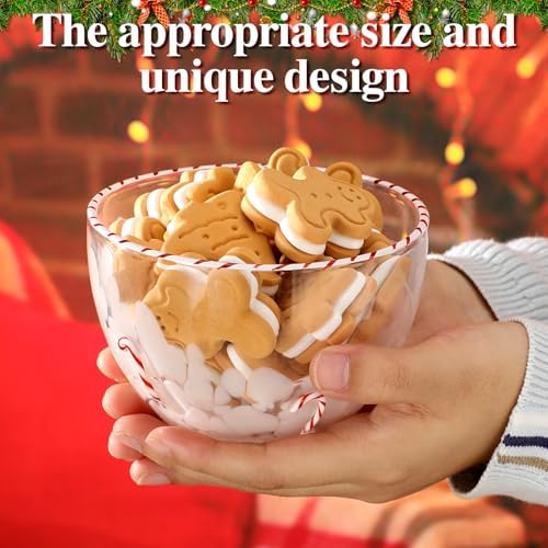 FoldTier 2 Pcs Christmas Icon Candy Bowls Dish, 14oz Candy Cane Christmas Serving Bowls Double Old Fashioned Glass Xmas Gifts for Snacks Dessert Cookie Holiday Party Favors Table Decoration
