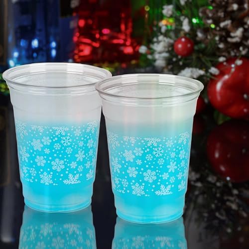 AimFun 100 Ct Snowflakes Plastic Cups Christmas Clear Party Cup, 12oz