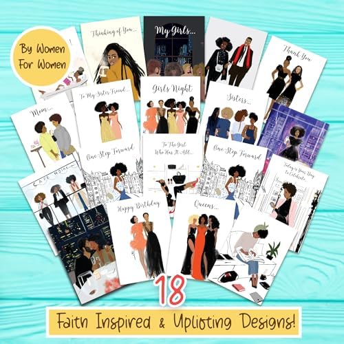 African American Greeting Cards Assortment Box – 18 All-Occasion Christian Greeting Cards with Envelopes – Birthday, Encouragement, Friendship, Romance, Engagement, , Mother's Day, Get Well & More