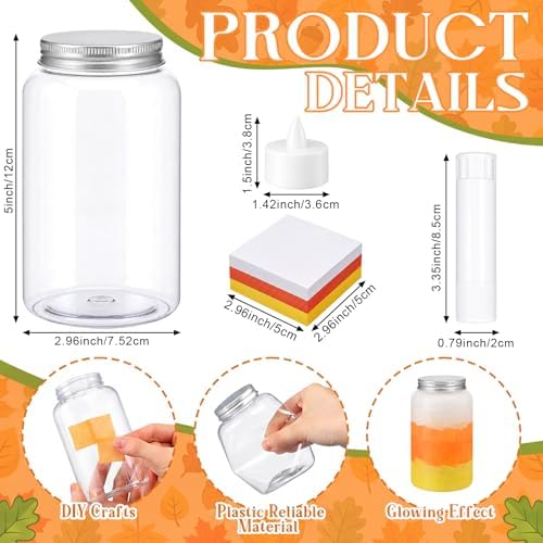 Qinyoung 12 Pcs Fall Crafts Candy Corn Mason Jar Crafts with LED Light