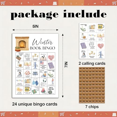 Winter Book Party Bingo Game Cards, Bookish Bingo Set for Adults Large Group, Book Club Reading Group Activities, Xmas Activities Icebreaker Games, for Family Friends, 04