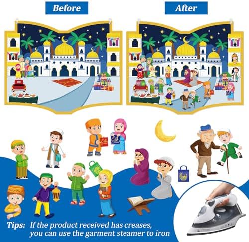 Cinrobiye DIY Ramadan Craft Kit – Eid Crafts & Activities, Reusable Felt Mosque, Moon & Stars Set for Classroom, Home, Islamic Holiday Decorations, Party Supplies