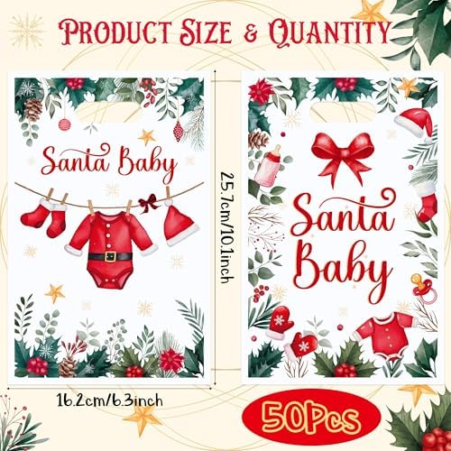 Haooryx Christmas Santa Baby Shower Party Favor Bags Gift Wrapping Decor