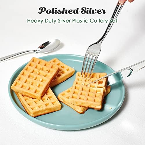 FOCUSLINE 75 Pack Silver Plastic Silverware, Disposable Cutlery Set