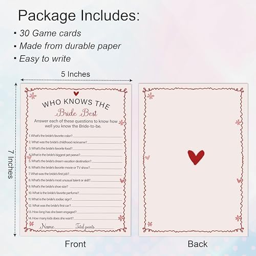 Pink Bridal Shower Games Cards - Who Knows The Bride Best - 30 Fun Wedding Party Game Cards for Bridal Shower, Engagement, Bachelorette & Newlywed Party, Icebreaker Activity Supplies & Decorations