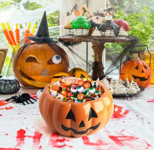 Halloween Pumpkin Candy Bowl 9.25” Ceramic Jack O Lantern Candy Dish