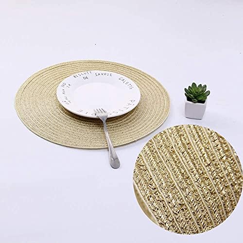 SHACOS Glitter Gold Round Braided Placemats Set of 8 Sparkle Washable 15 inch Round Table Mats Woven Place Mats for Christmas Party Dining Table (Gold, 8)
