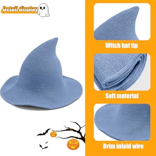 Leuceiy Witch Hat for Women, Wide Brim Foldable Wool Kintted Wizard Hats