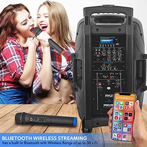 Pyle 12" Bluetooth PA Speaker | 1000W Sound System, 2 Wireless Mics