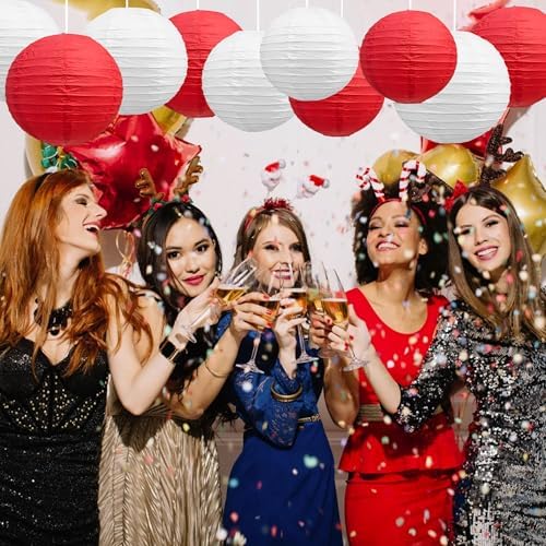 BEISHIDA Red White Paper Lanterns 12Pcs 6/8/10/12 Inch Round Chinese Lamp