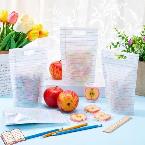Engrowtic 100 Pcs Back to School Teacher Gift Bags Teacher Appreciation Gift Bags Bulk Resealable Plastic Notebook Line Treat Pouches for First Day of School Retirement Party Favors Supplies