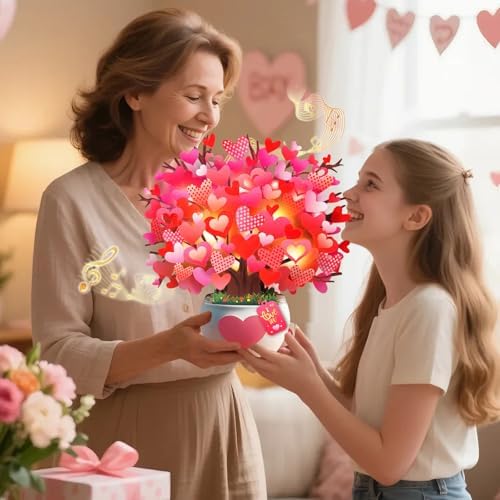 APOTODITO Anniversary Card, Card with Music and Lights, Tree of Hearts Bouquet 3D Card for Women Wife