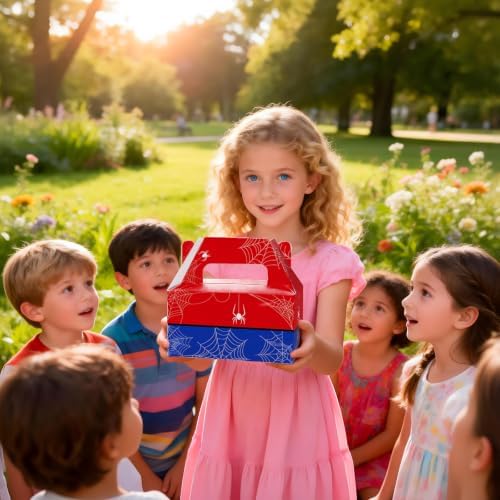 12 Pack Red Blue Spider Web Party Favor Boxes Comic Superhero Treat Bags