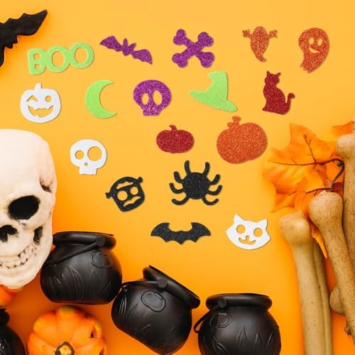 Halloween Foam Stickers, Halloween Stickers for Teens Crafts, 300PCS Self Adhesive Glitter Ghost Pumpkin Bat Spider Shaped Foam Sticker Arts Crafts DIY Sticker for Halloweens Party Supplies Decoration