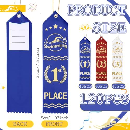 Thiccywoov 120 Pcs Swimming Award Ribbons 8" x 2" for 1st, 2nd, 3rd
