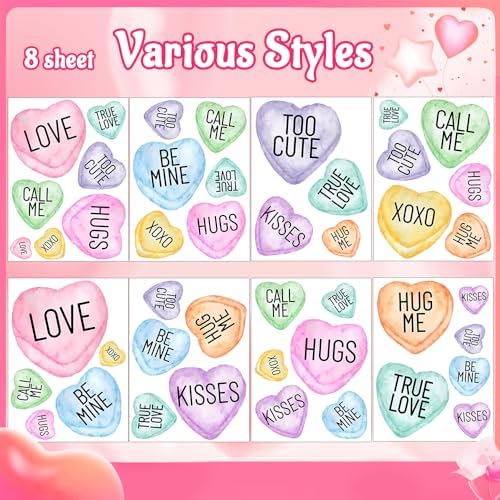 DIYDEC 8 Sheets Valentines Window Clings Double-Sided Pink Purple Blue Valentines Window Stickers Love Heart Window Decals for Home Wedding Anniversary Party Store Glass Holiday Decoration