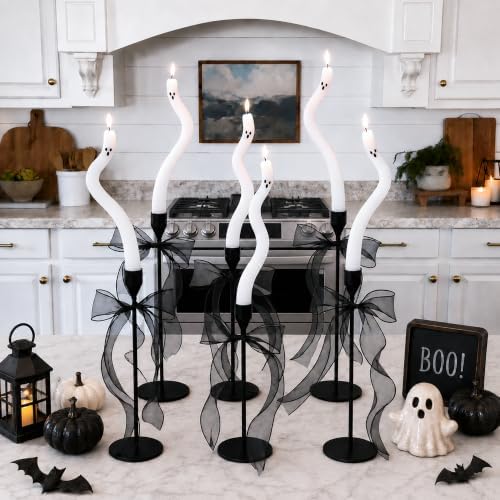 AYGXU Halloween Decorations Indoor-6 Pcs Twisting Ghost Candles with Ribbons Decor,Taper Candles,Halloween centerpieces for Party,Tables,Fireplace Decorations(Candlesticks not Included)