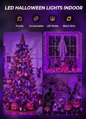 Purple LED Halloween Lights Indoor Outdoor, 33FT 100LED Mini String Lights