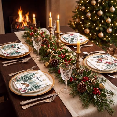 Fulmoon 100 Pcs Christmas Cocktail Paper Napkins Disposable Vivid 4 Style