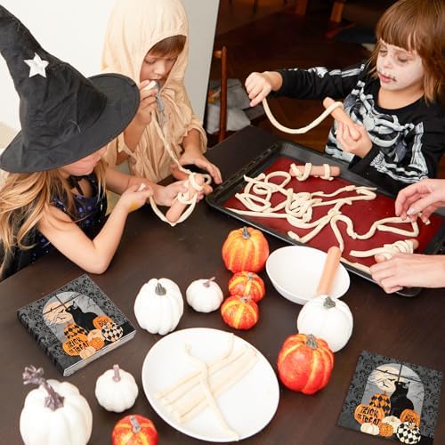 JarThenaAMCS 50 Pack Halloween Paper Napkins Black Cat Pumpkin Disposable Luncheon Napkin Trick or Treat Boo Dinner Hand Napkin for Kitchen Bathroom