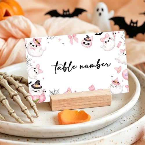 Halloween Place Cards for Table Setting, Ghost Tent Cards Decor For Birthday Baby Shower Autumn Party Reception Decorations, Bridal Shower Place Card, 25 Pack Birthday Food Name Card 2 x 3.5" /033