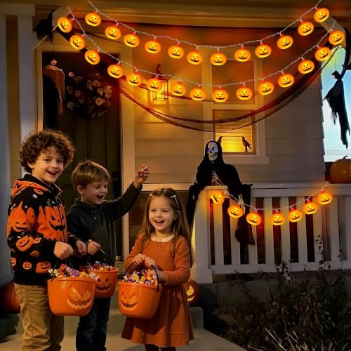 Halloween Lights Outdoor Indoor 20FT 30 LED 3D Pumpkin Lights Halloween String Lights Battery Operated, 8 Light Modes Waterproof Pumpkin Decor Light for Home Porch Yard Window Party Outside Decoration