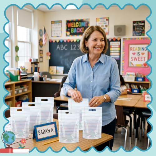 Engrowtic 50 Pcs Back to School Teacher Gift Bags Teacher Appreciation Gift Bags Bulk Resealable Plastic Notebook Line Treat Pouches for First Day of School Retirement Party Favors Supplies