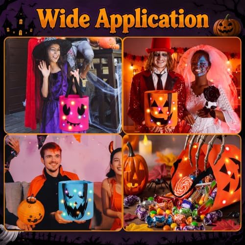 Sadnyy 3 Pcs Halloween Trick or Treat Bag Light Up,Orange,Pink,Blue